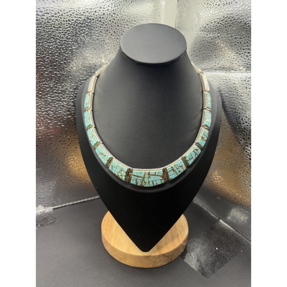 Navajo Sterling Silver Turquoise Billy Long 16" Necklace Signed Native J26
